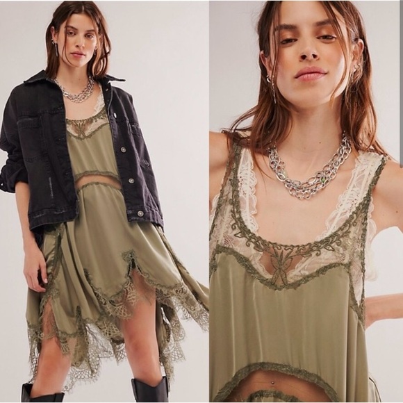 Free People Dresses & Skirts - Free People/ Intimacy Olive Green Lace Dress Size Small